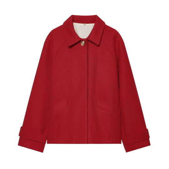 Damen Kurze Wollmix-Capejacke mit Raglanärmeln und Umschlagmanschetten Nord Taschen