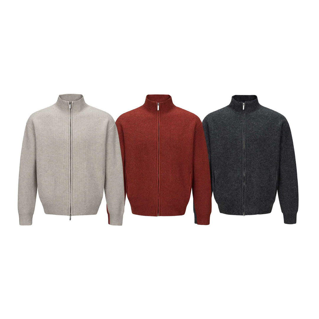 Unisex Kurzer gerippter Strickzipper mit hohem Stehkragen und schlankem Bund Nord Taschen