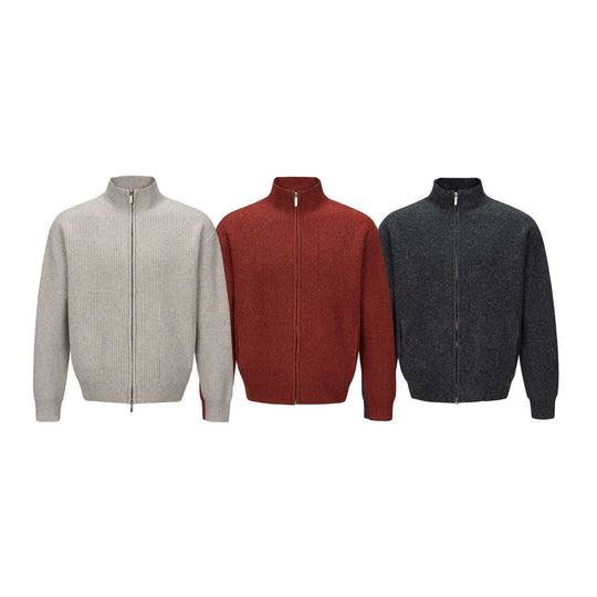 Unisex Kurzer gerippter Strickzipper mit hohem Stehkragen und schlankem Bund Nord Taschen