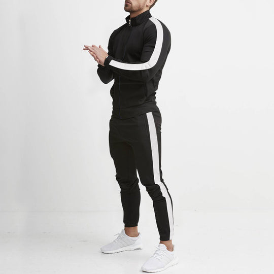 Herren Sportlicher Tapered-Trainingsanzug im Retro-Streifen-Look mit Stehkragen Nord Taschen