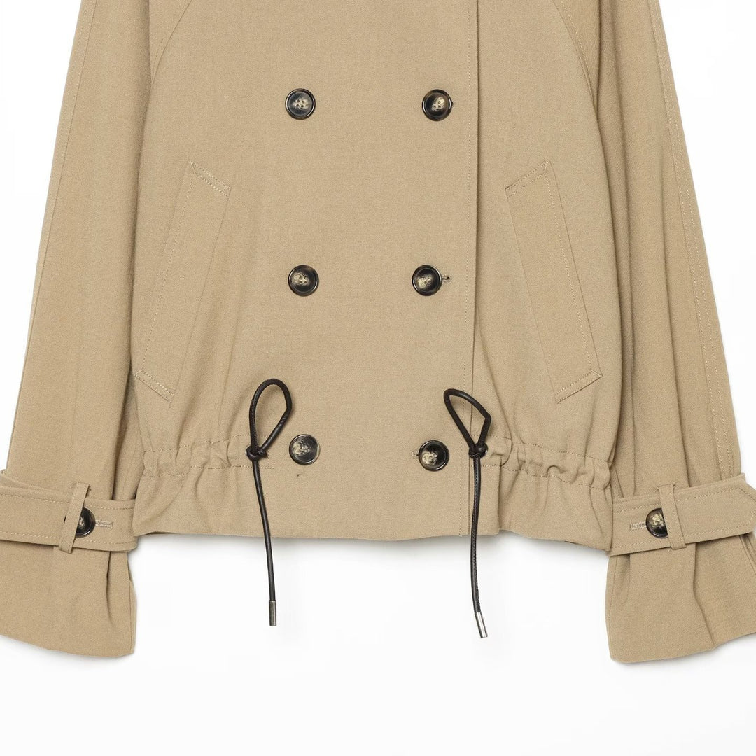 Damen Cropped Trenchjacke mit hohem Funnelkragen, Raglanärmeln und Tunnelzug‑Taillierung Nord Taschen