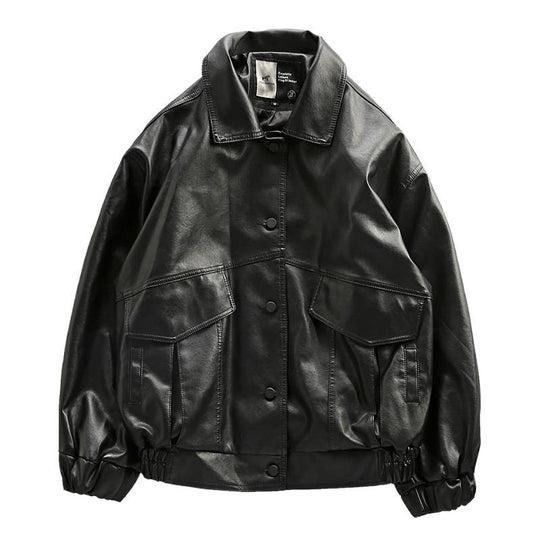 Herren Oversized Lederimitat-Utility-Jacke mit Pattentaschen und elastischem Saum Nord Taschen