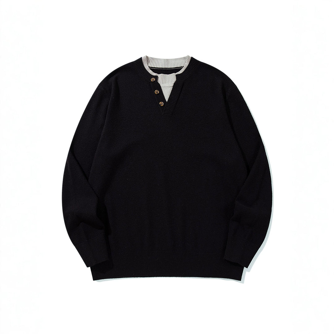 Unisex Gerippter Baumwollmix-Pullover mit Henley-Knopfleiste und Relaxed-Schnitt Nord Taschen