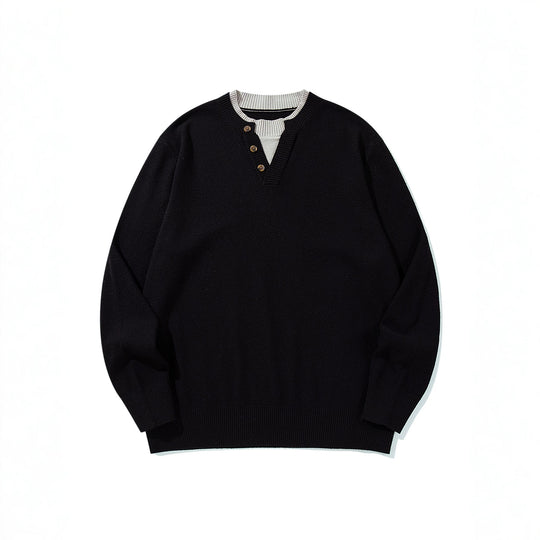 Unisex Gerippter Baumwollmix-Pullover mit Henley-Knopfleiste und Relaxed-Schnitt Nord Taschen