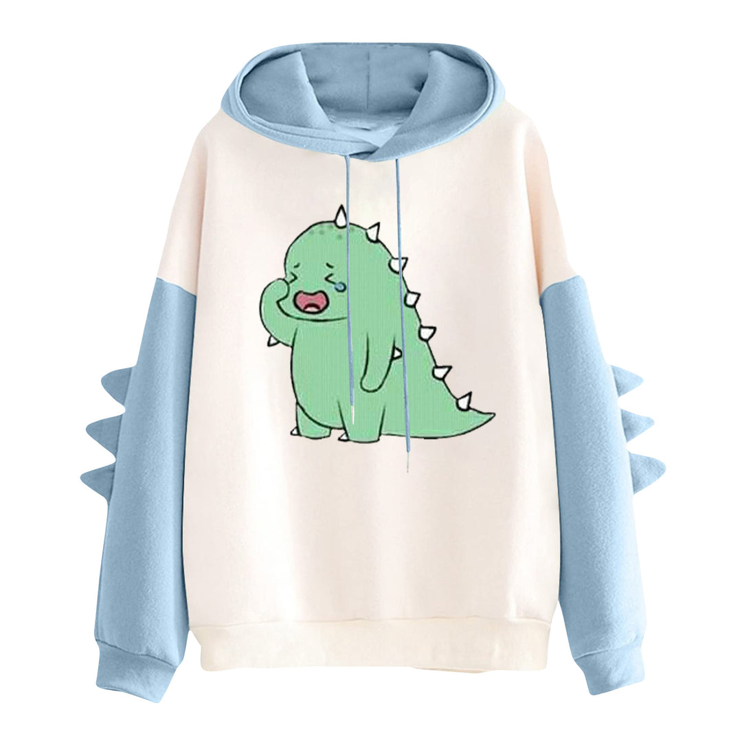 Damen nan Kapuzenpullover mit niedlichem Dino-Print, kontrastkapuze und dekorativen Stoffstacheln Nord Taschen