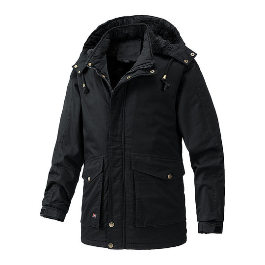Herren Wärmegefütterte Parka-Jacke mit Kapuze und Teddyfutter Nord Taschen