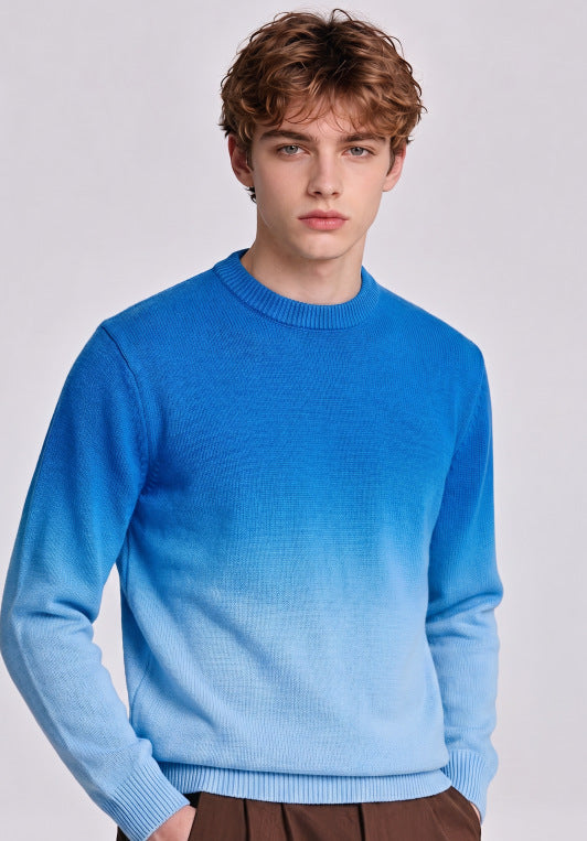 Herren Feinstrick-Pullover mit Dip-Dye-Effekt und Rundhalsausschnitt Nord Taschen