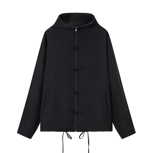 Damen leichte Boxy-Jacke mit Stehkragen, Zipper-Front, Kordelzug und dekorativen Knotenverschlüssen Nord Taschen