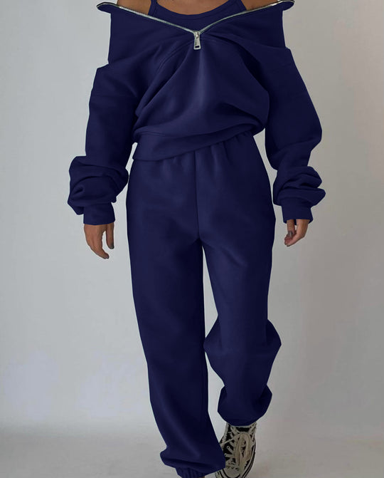 Damen Oversized Halbzip-Sweatshirt mit Stehkragen und passender High-Waist-Jogginghose Nord Taschen