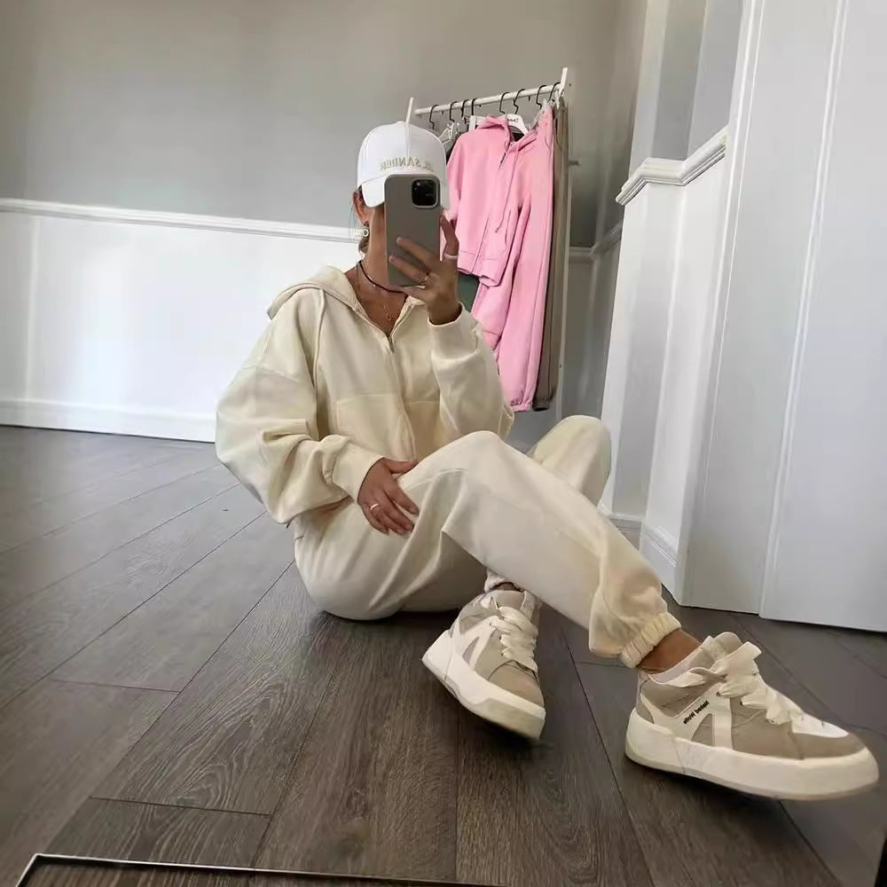 Damen lässiges Kapuzen-Sweatshirt und Jogginghose Set in Oversize-Passform mit Reißverschluss und Kängurutasche Nord Taschen