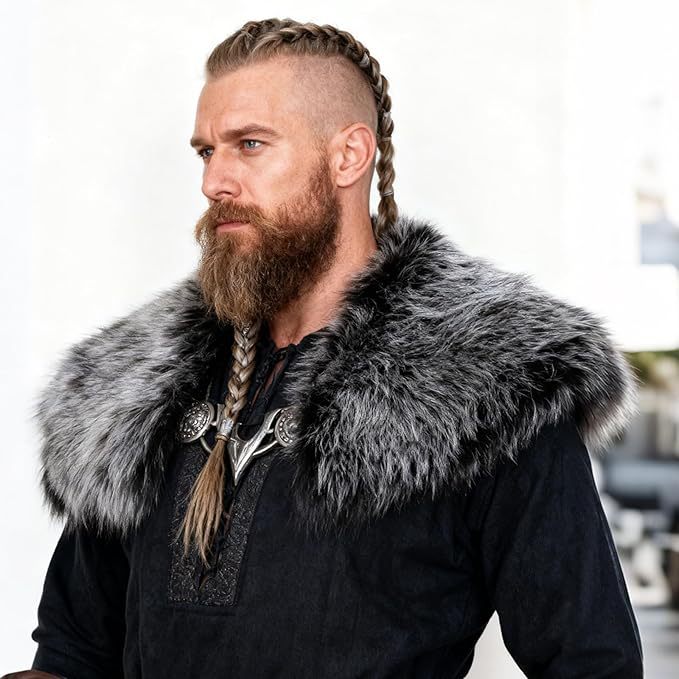 Herren Schultercape im Wiking‑/LARP‑Stil aus hochwertigem Kunstpelz mit breitem Umlegekragen Nord Taschen