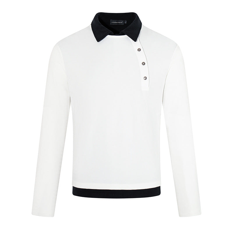 Herren Langarm-Poloshirt mit asymmetrischer Knopfleiste und kontrastierendem Kragen Nord Taschen