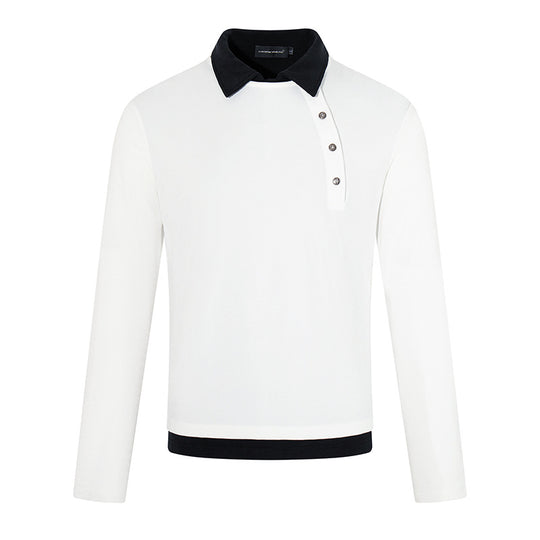 Herren Langarm-Poloshirt mit asymmetrischer Knopfleiste und kontrastierendem Kragen Nord Taschen