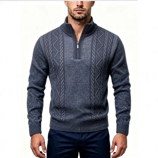 Herren Strukturierter Halbzip-Pullover mit Stehkragen und Zopfmuster-Details Nord Taschen