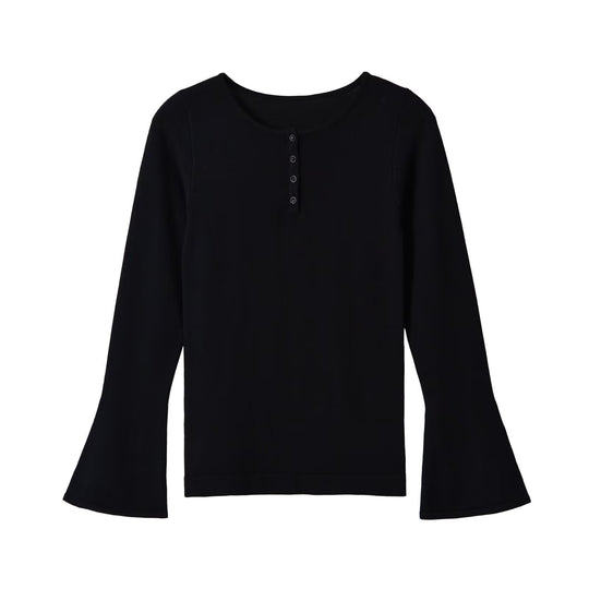 Damen Feinstrick-Longsleeve mit Henley-Knopfleiste und ausgestellten Trompetenärmeln Nord Taschen