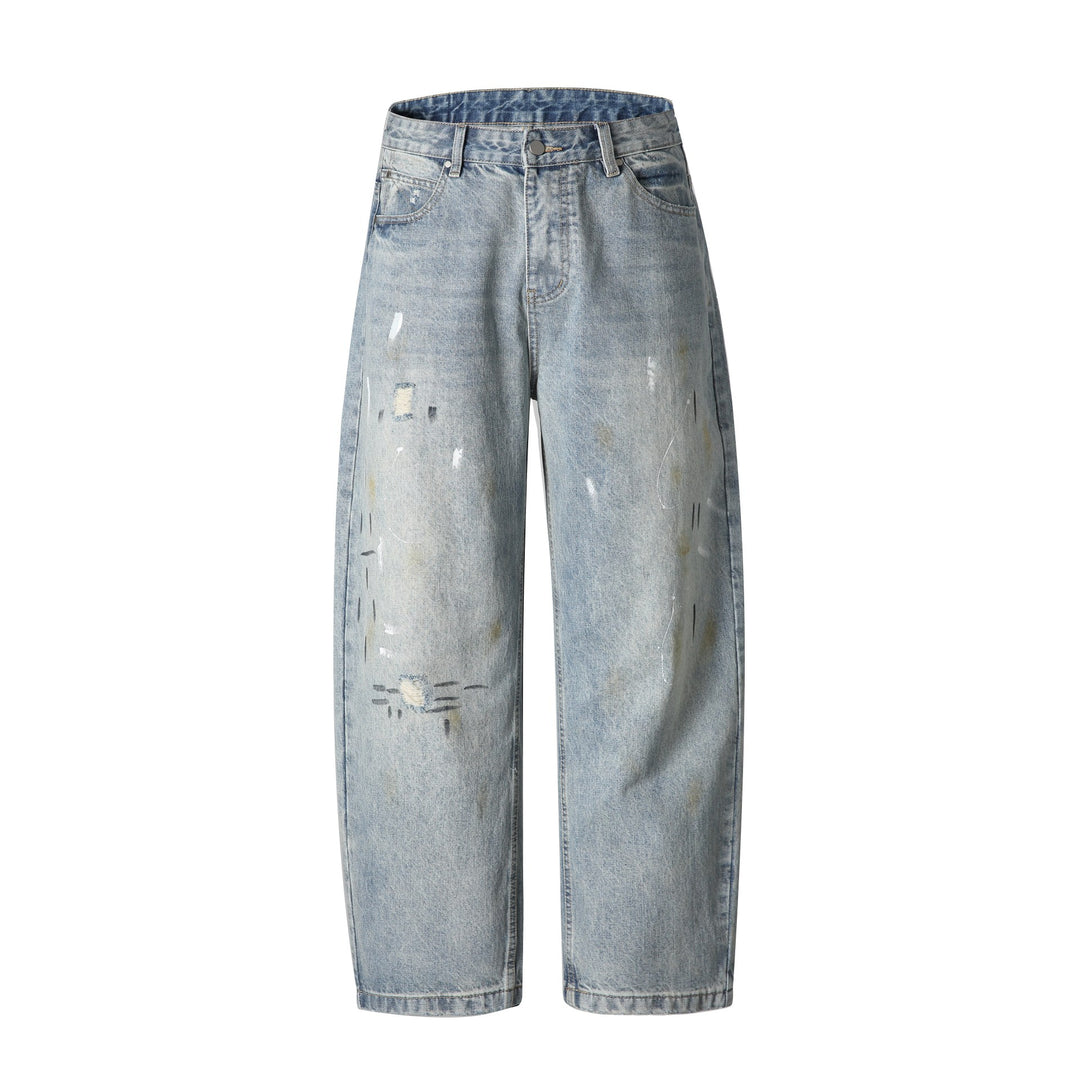 Unisex Lässige Relaxed-Fit Jeans mit hoher Taille und Paint-Distress Nord Taschen