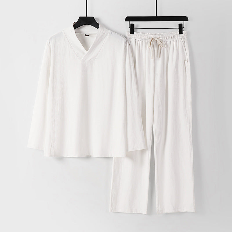 Unisex Zen-inspiriertes Leichtes Loungewear-Set mit V-Ausschnitt-Shirt und Elastischer Kordelbund-Hose Nord Taschen