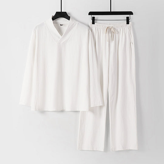 Unisex Zen-inspiriertes Leichtes Loungewear-Set mit V-Ausschnitt-Shirt und Elastischer Kordelbund-Hose Nord Taschen