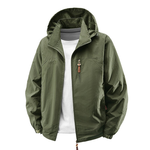 Herren Packbare Wind- und Regenjacke mit perforierter Kapuzeninnenseite, Brustreißverschluss & Kordelzug Nord Taschen