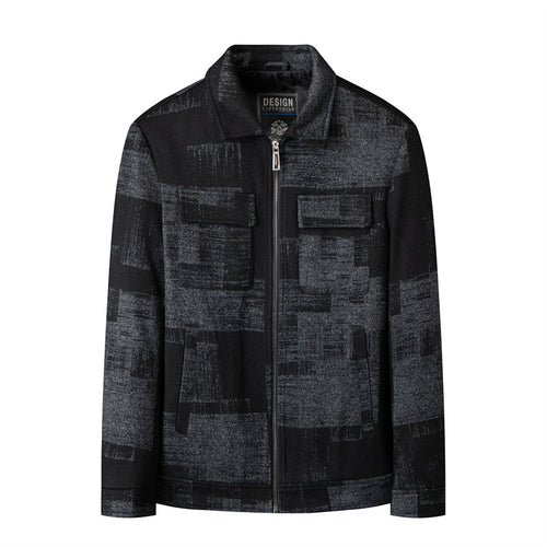 Herren Overshirt-Jacke im Hemdjackenstil mit grafischem Patchmuster und Reißverschluss Nord Taschen