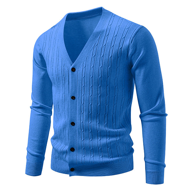 Herren Feinstrick-Cardigan mit tiefem V-Ausschnitt schmaler Passform und vertikalem Zopfstrick Nord Taschen