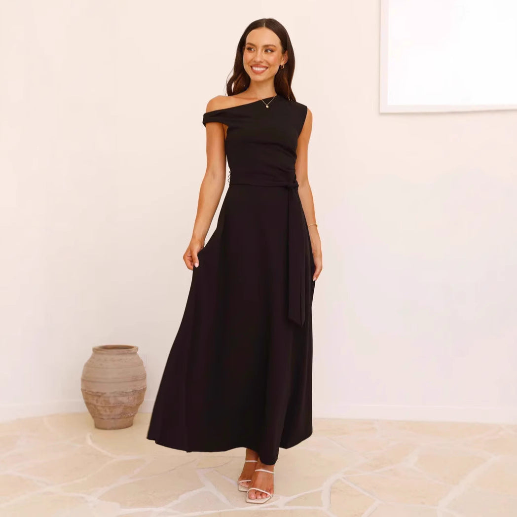 Damen Maxikleid mit schickem asymmetrischen Ausschnitt und eleganter Schleife