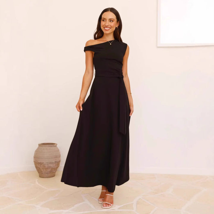 Damen Maxikleid mit schickem asymmetrischen Ausschnitt und eleganter Schleife
