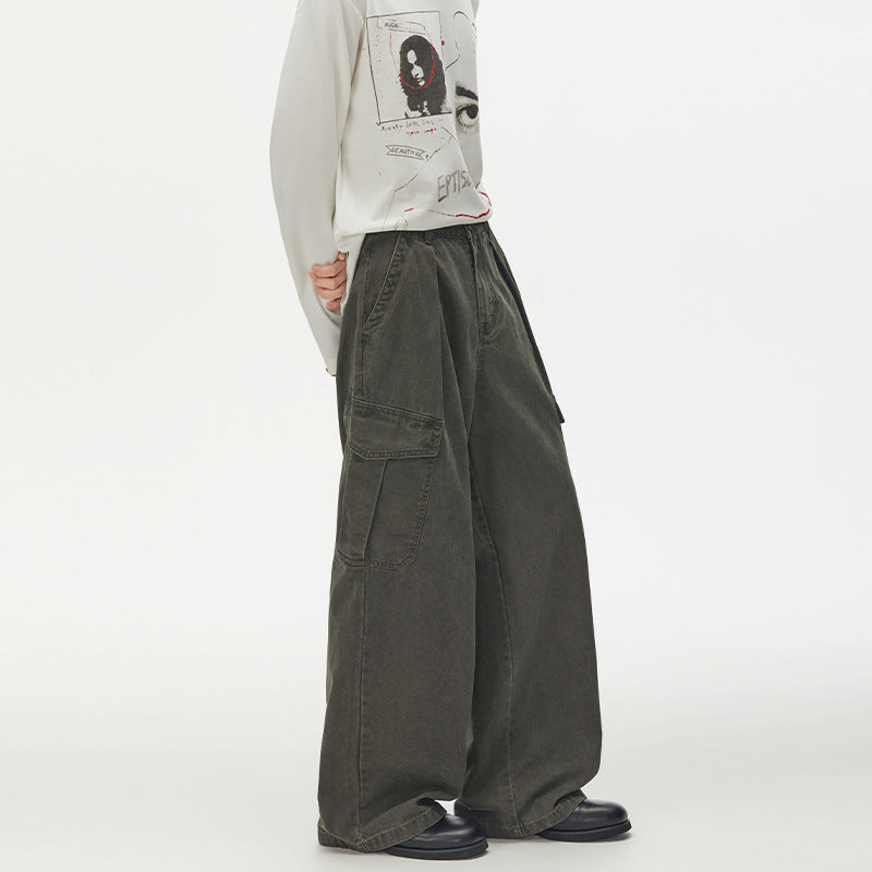 Damen Weit geschnittene Cargo-Palazzohose aus gebürstetem Baumwoll-Twill mit tiefem Schritt und aufgesetzten Klappentaschen Nord Taschen