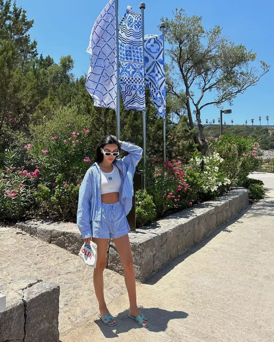 Damen Oversize-Hemdblusenkleid aus leichtem Baumwollmix mit verlängertem Rückensaum und offener Knopfleiste Nord Taschen