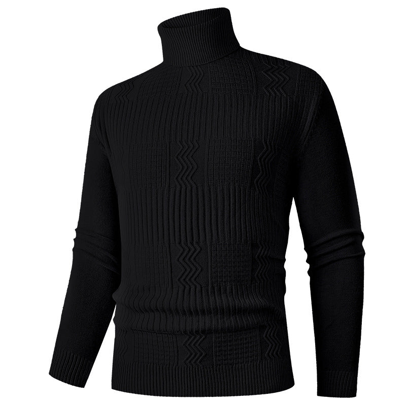 Herren Rollkragenpullover aus Feinstrick mit strukturiertem Jacquardmuster und tailliertem Schnitt Nord Taschen