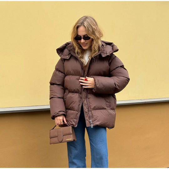 Damen Oversize hochbauschige Steppjacke mit teilbarem Reißverschluss und Kängurutaschen Nord Taschen