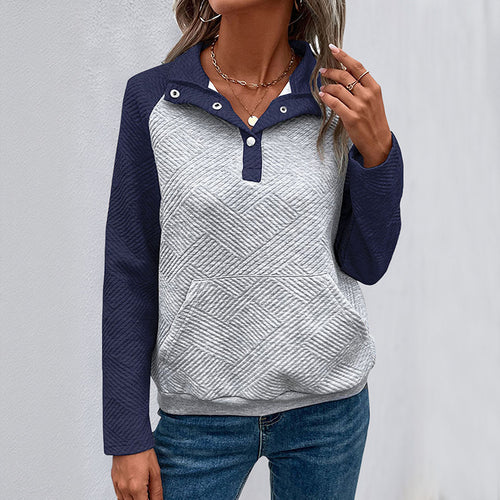 Damen Sportlicher Pullover mit Stehkragen und Knopfdetails Nord Taschen
