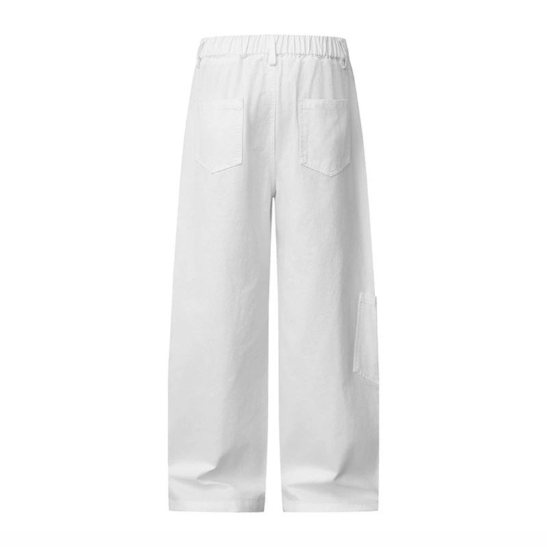 Damen Weite High‑Waist Denim‑Palazzo‑Jeans mit Blumenstickerei, Cargo‑Tasche und Tuchdetail Nord Taschen
