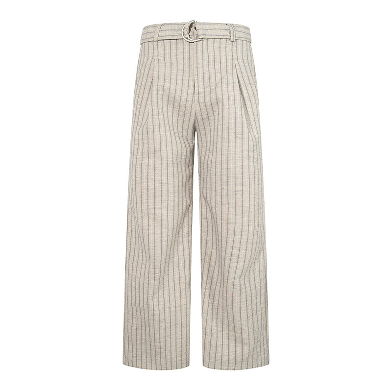 Damen Weite Leinen-Mix Culotte-Hose mit Hochbund und D-Ring-Gürtel Nord Taschen
