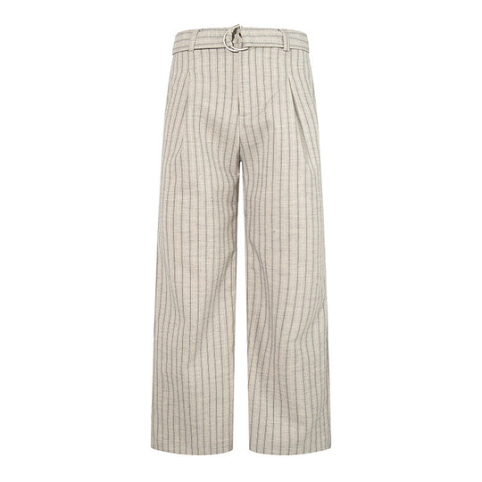 Damen Weite Leinen-Mix Culotte-Hose mit Hochbund und D-Ring-Gürtel Nord Taschen