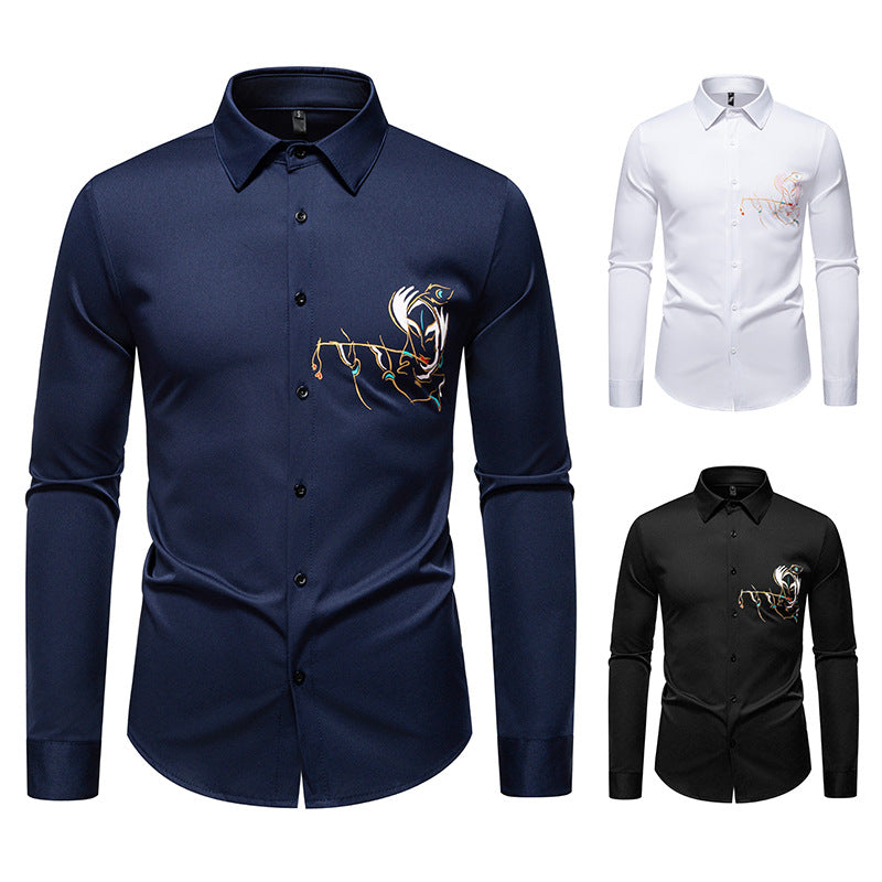 Herren Slim-Fit Businesshemd mit aufwendiger Bruststickerei und Kentkragen Nord Taschen