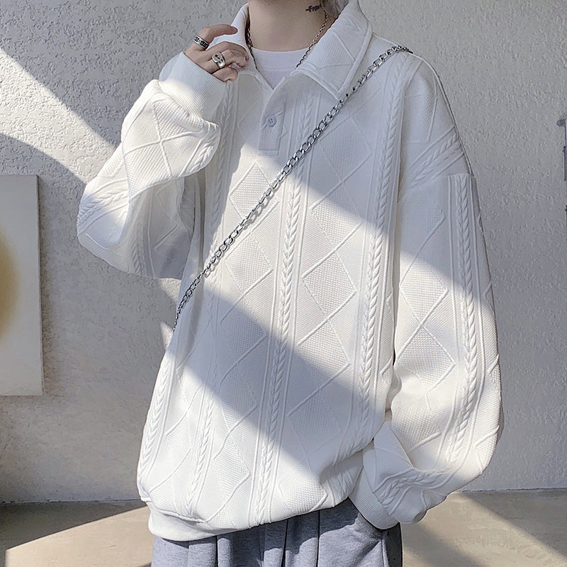 Herren Oversize-Polo-Strickpullover mit Rauten- und Zopfstruktur Nord Taschen