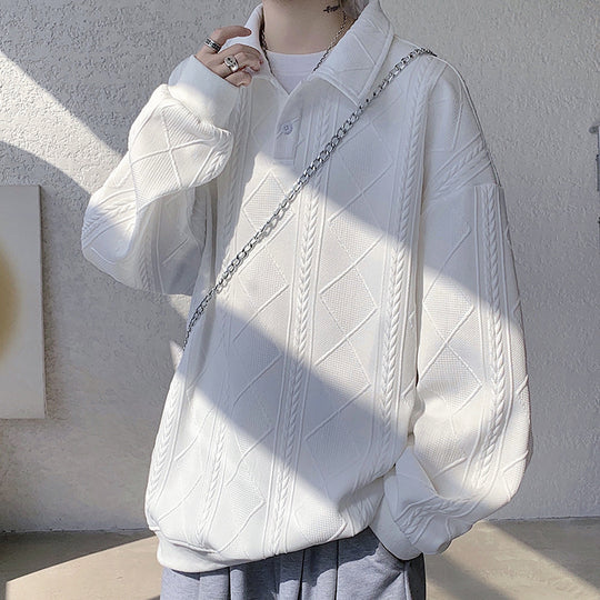 Herren Oversize-Polo-Strickpullover mit Rauten- und Zopfstruktur Nord Taschen