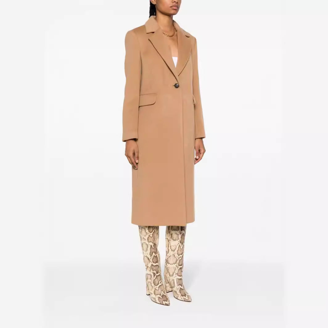 Damen Einreihiger Wollmix-Longcoat mit Ein-Knopf‑Verschluss und Pattentaschen Nord Taschen