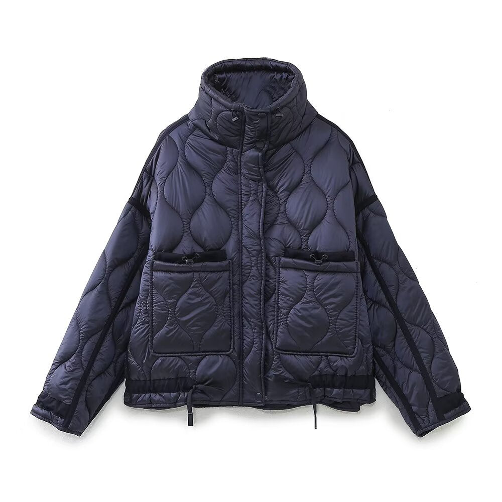 Damen Steppjacke mit Stehkragen Oversize-Kurzjacke mit Kordelzug Nord Taschen
