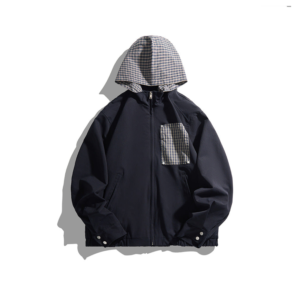 Unisex Leichte Kapuzen-Übergangsjacke mit Karopatch-Brusttasche und elastischem Saum Nord Taschen