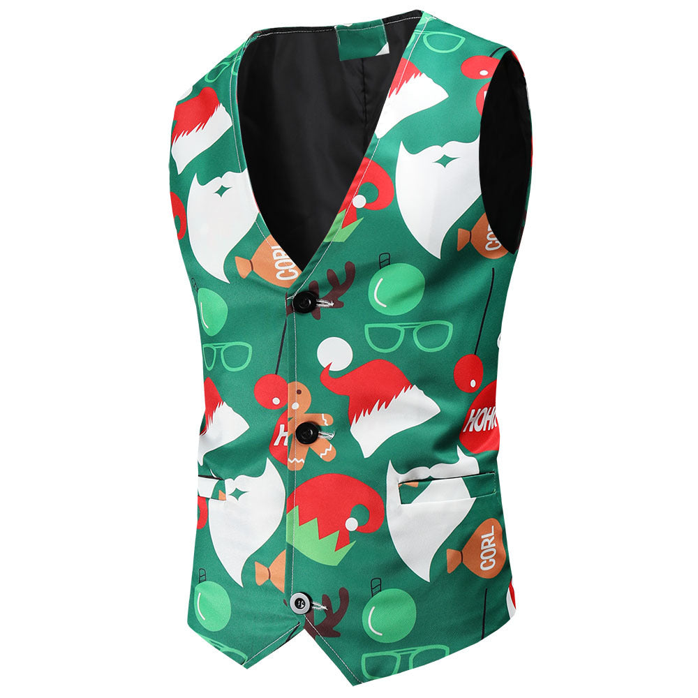 Herren Festliche Satinweste mit Weihnachtsmotiv, taillierter Schnitt und V‑Ausschnitt Nord Taschen