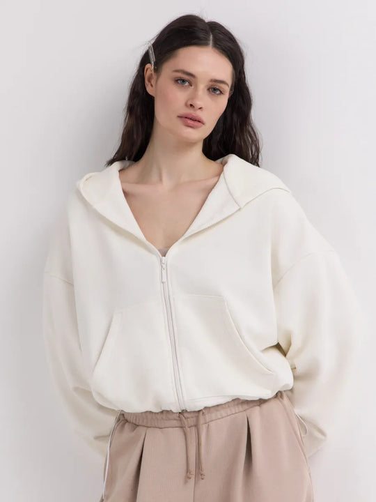 Damen legeres Cropped-Fleece-Hoodie mit Tunnelzugbund, Raglanärmeln und Reißverschluss Nord Taschen