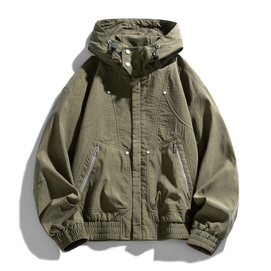 Herren Oversize Canvas-Utility-Kapuzenjacke mit versteckter Druckknopfleiste und Reißverschlusstaschen Nord Taschen