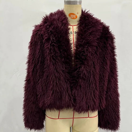 Damen Cropped Kunstfelljacke mit voluminösem Schalkragen und kurzer Silhouette Nord Taschen