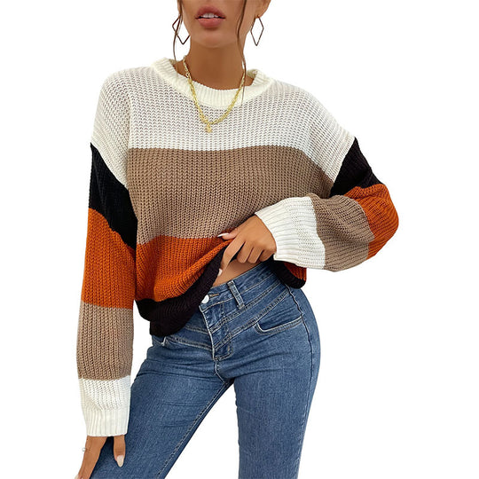 Damen Lässiger Strickpullover mit Farbblock Nord Taschen
