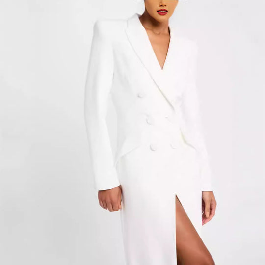 Damen Blazerkleid Maxikleid mit Doppelreiher, taillierter Silhouette und hohem Frontschlitz Nord Taschen