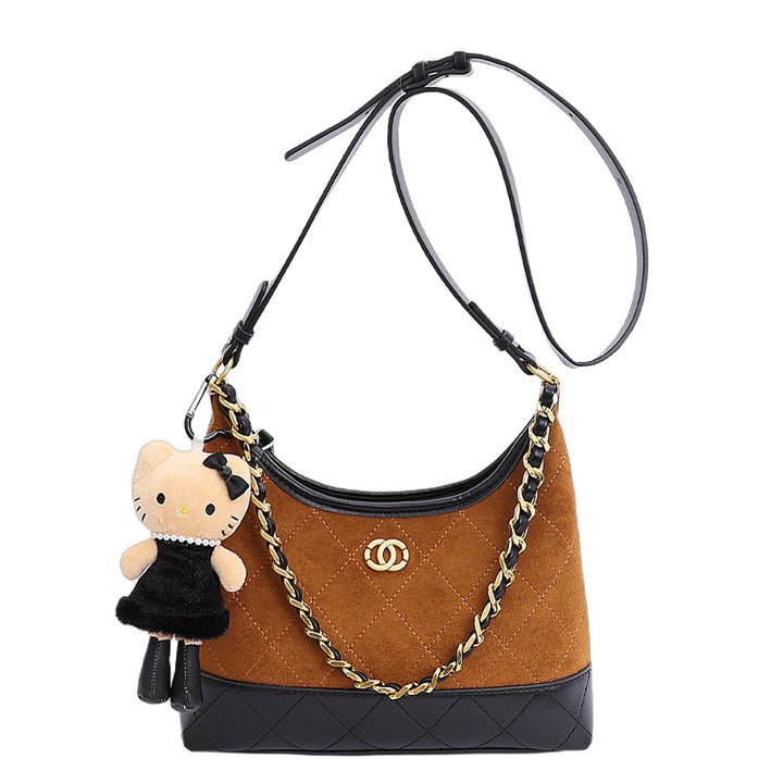 Damen Hobo Tasche mit Karomuster und verspieltem Anhänger Nord Taschen