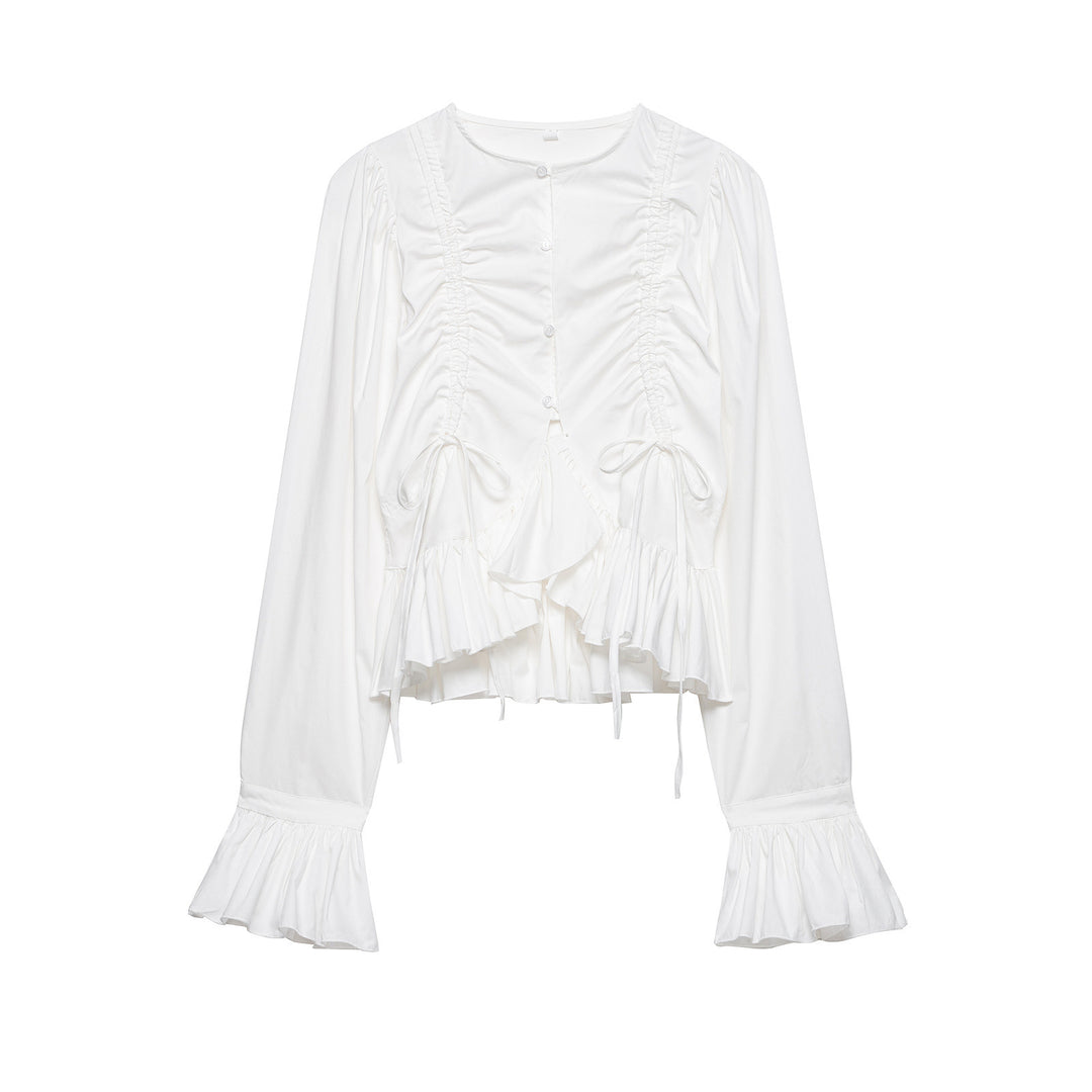 Damen Rüschige Bluse mit Kordelzug, Ballonärmeln und Volant-Saum Nord Taschen