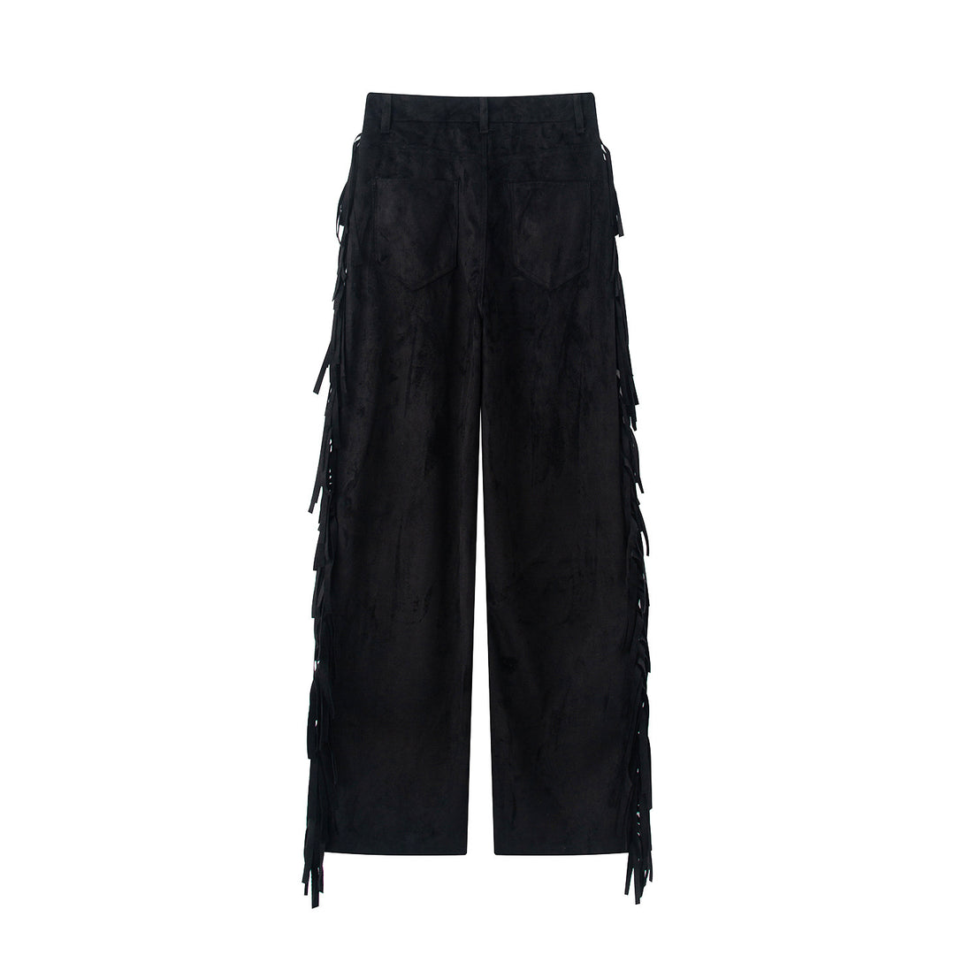 Damen Weite Highwaist-Hose mit seitlichen Fransen und weitem Bein Nord Taschen